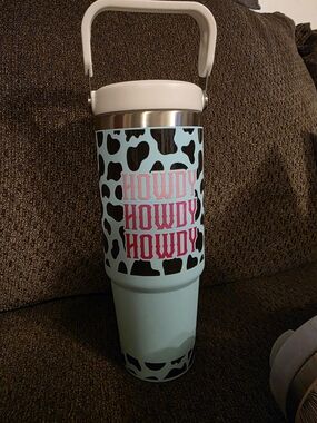 Howdy Blue Cowhide Stainless Travel Tumbler